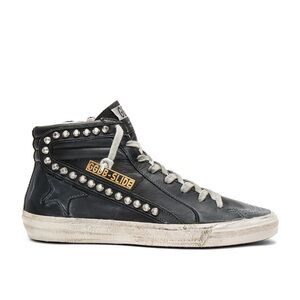 Golden Goose Black Leather High Top Slides, size 39